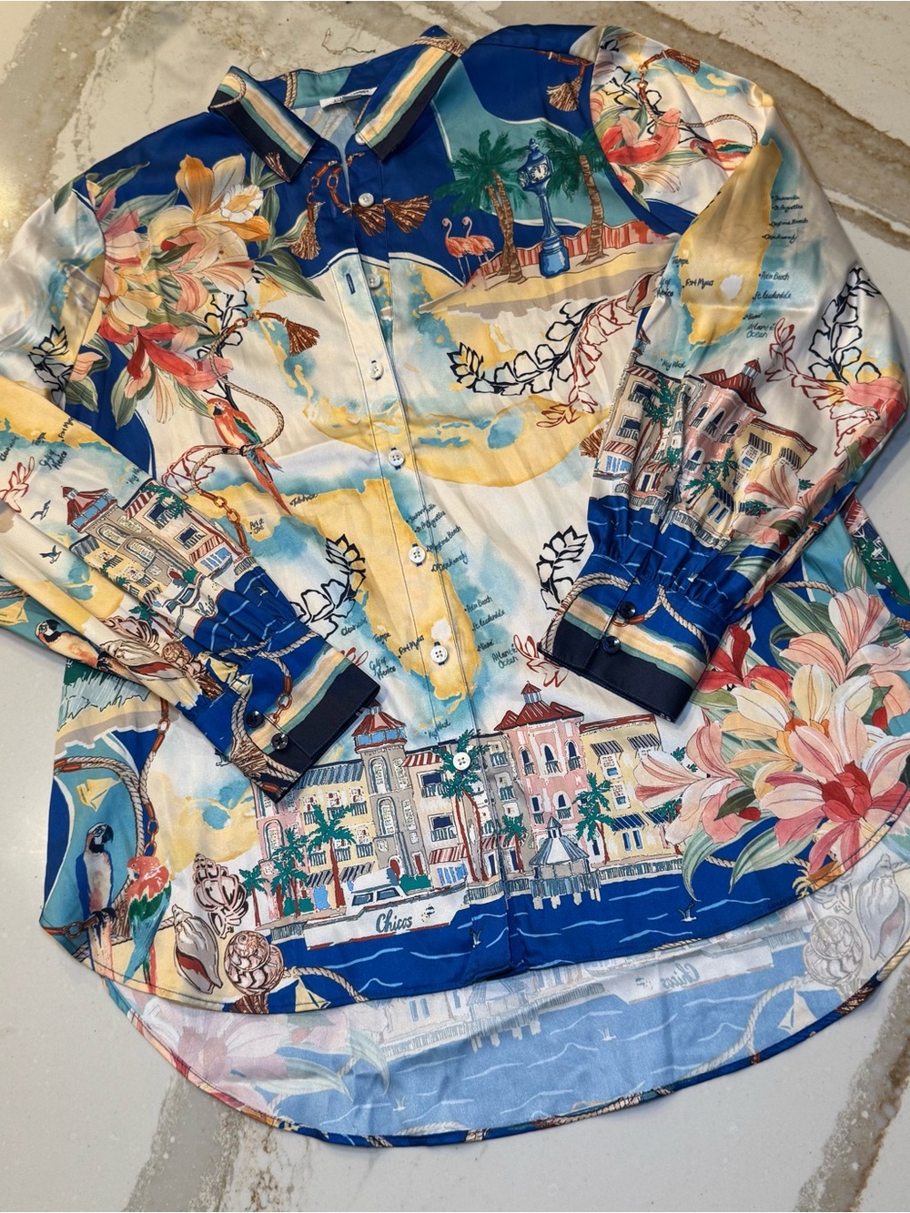 NWOT Chico's Multicolor Coastal Floral Print Button-Up Blouse size 2 US 12